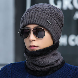Chapeau en tricot épais et chaud pour l'automne et l'hiver, pour hommes et femmes, style uni, chapeau d'hiver en coton, écharpe en <span class=keywords><strong>cachemire</strong></span>, ensemble chapeau et <span class=keywords><strong>gants</strong></span> - Product Image 2