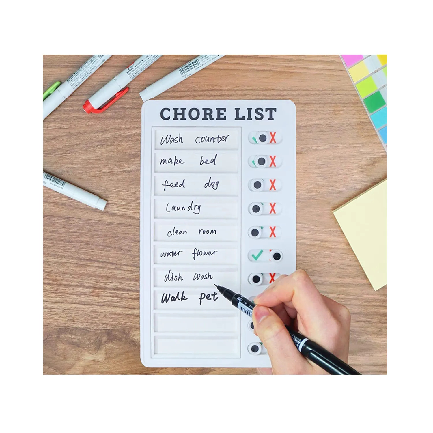 Chore List Checklist Board With Marker and adhesive-pad DIY Chore List Cleaning Schedule Memo Plastic Board Checklist