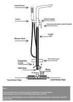 Robinet de baignoire sur pied monocommande chaud/froid en laiton chromé avec douchette à main intégrée