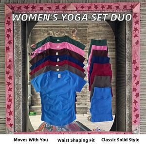 Conjunto deportivo de 2 piezas para mujer, top corto de nailon elástico y pantalones cortos de cintura alta para gimnasio/yoga - Product Image 2