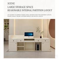 Bureau de réception moderne de luxe en MDF durable, écologique, avec éclairage LED dissimulé, tiroirs de rangement, personnalisable pour salon, hôtel, bureau
