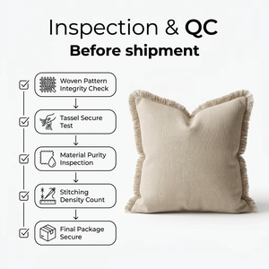 Housse de coussin décorative moderne en coton et lin tissé, unie, douce, avec franges, style bohème et rustique, pour canapé - Product Image 1