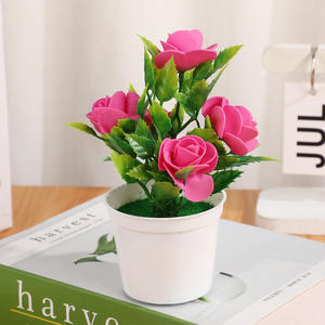 Plante artificielle en pot <span class=keywords><strong>de</strong></span> <span class=keywords><strong>rose</strong></span> en plastique, décoration créative pour la <span class=keywords><strong>maison</strong></span>, verdure, paysage, fausse plante en pot, ornement - Product Image 6