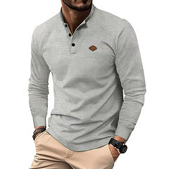 2025 primavera otoño hombres Cross-Border Waffle Henley Shirt AliExpress para <span class=keywords><strong>Amazon</strong></span> Color sólido <span class=keywords><strong>manga</strong></span> <span class=keywords><strong>larga</strong></span> Camiseta suelta Fit en blanco - Product Image 2