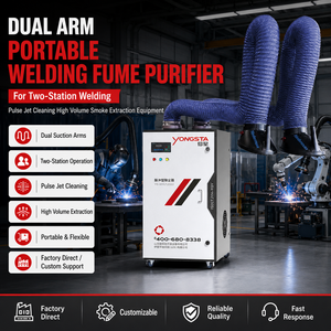 Purificateur de fumées de soudage portable à double bras pour équipement d'extraction de fumée à haut volume avec nettoyage par jet pulsé à deux stations - Product Image 1