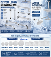 Robinet de Douche Pluie en Laiton Doré et Acier Inoxydable avec Valve Céramique Polie, Ensemble de Douche Jet Luxe Léger pour Appartement