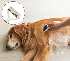 Sisir grooming de-matting hewan peliharaan anjing dengan pisau sisi ganda sikat penghilang bulu hewan peliharaan dua ukuran jual cepat pp - Product Image 5