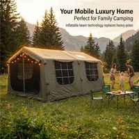 17.28 ㎡   Tente gonflable verte de luxe pour la famille, en tissu de coton, portable, pour le camping