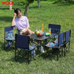 Table et chaises pliantes de pique-nique Woqi pour 2 personnes, ensemble portable de jardin en tissu Oxford blanc - Product Image 2
