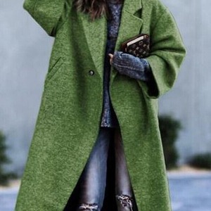 Manteau long en laine chaude de couleur unie pour femme, forme A, manches longues, épaisseur moyenne, vêtements d'extérieur décontractés pour l'automne et l'hiver - Product Image 2