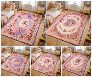 Schattig meisjeskamerkleed Luxe zacht fluwelen prinsessenkleed met roze strik Rozenbloemen woonkamer decoratief tapijt - Product Image 4