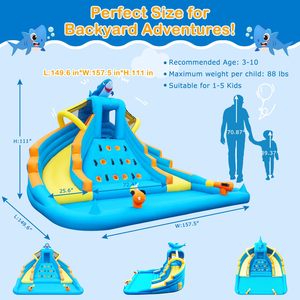 Parque Acuático Inflable Shark de 13 Pies con Toboganes Dobles, Pared de Escalada, Piscina de Chapoteo, Cañón de Agua para Niños, Jardín Trasero - Product Image 4