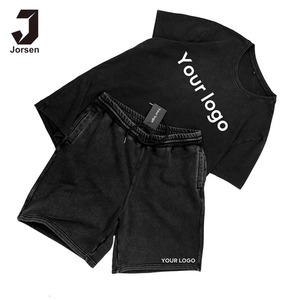 ชุดเสื้อยืดและกางเกงขาสั้นผู้ชาย Jorsen OEM 230gsm ผ้าฝ้าย 100% สไตล์สตรีทแวร์ ลุคทำสีซีดแบบวินเทจ ยูนิเซ็กส์ สำหรับฤดูร้อน ชุด 2 ชิ้น - Product Image 1