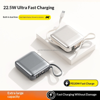 Mini Power Bank 20000mAh 22.5W PD Charge Rapide Câbles Intégrés Double Port Affichage LED Chargeur Portable de Voyage Design Tendance