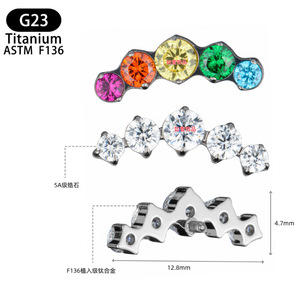 Piercing de lèvre en titane G23 F136 de qualité médicale, 12,8 mm, forme géométrique avec pierres en zircon, bijoux de piercing tendance - Product Image 1