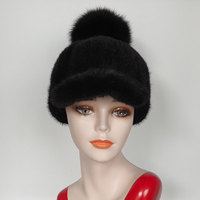 Casquette de baseball de style aviateur d'hiver de haute qualité pour femmes boule de fourrure de renard et de vison avec grand bord pour les vêtements de fête
