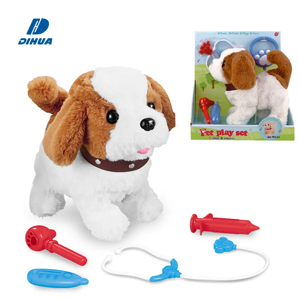 Perro de peluche eléctrico con batería para niños, Juguete Musical para caminar, cachorro