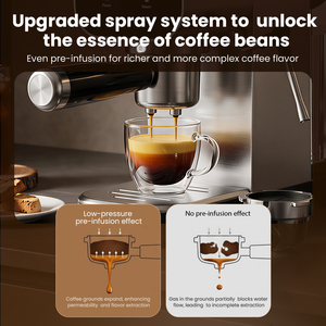Machine à expresso semi-automatique à écran tactile électrique, en acier inoxydable, avec buse vapeur programmable, pression de 20 bars, compatible capsules et café moulu - Product Image 2