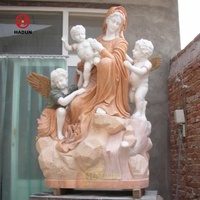 Statue de la Vierge Marie et de l'enfant Jésus en marbre blanc, sculpture de pierre d'extérieur pour jardin