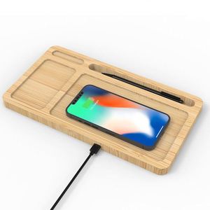 Bamboo Wood 3-In-1 <b>Wireless</b> Organizer Desktop 5/10/15W Fast <b>Charging</b> Tray <b>Stand</b> for Cell Phones Promotional Power Banks - Product Image 4