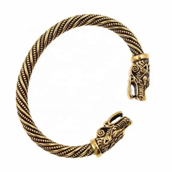Brass Viking Wolf Head Bracelet – Armory.net