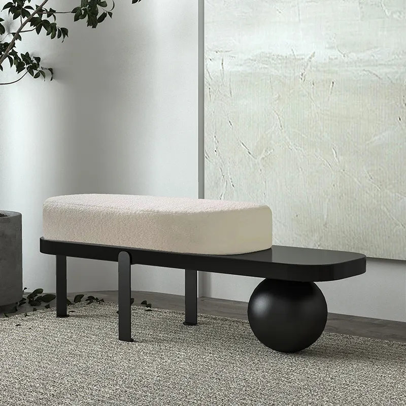 נורדי ייחודי עיצוב מתכת בסיס עץ מושב ספסל boucle בד ריפוד סלון ספסל
