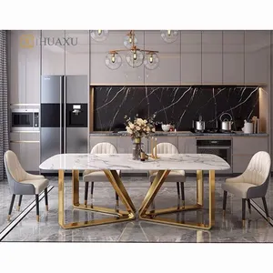 Huaxu Morden luxury design marble top dining table set dining room furniture dinning table marble dining table and 6 chairs