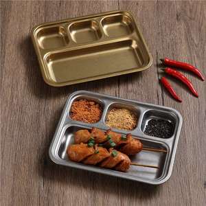 304 Stainless Steel Retro <b>BBQ</b> Plate With Three Compartment Dish Multifunctional Serving <b>Tray</b> For Snack Steak And Dumpling - Product Image 1