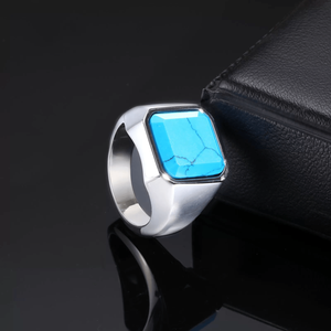 Anel masculino moderno de aço inoxidável masculino com ônix preto pedra durável Gemstone banda presente perfeito para homens - Product Image 3