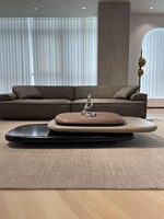 Table Basse Réglable pour Bureau à Domicile Salon Designer 3 Couches Forme Ovale Table Basse Galet en Placage de Noyer Massif