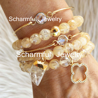 BS020129 — Bracelet élastique en pierre de Quartz, bijou avec breloque, pendentif en corne de cristal clair, vente en gros