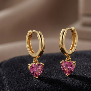 Pendientes de Aro Colgantes de Plata de Ley 925 Bañados en Oro de 18K con Corazón de Circonita y Cristal Rosa para Mujer, Ideales para Fiestas y Bodas - Product Image 3