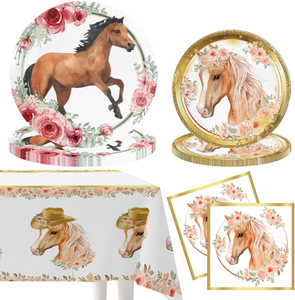 Juego completo de vajilla para fiesta de carreras de caballos, incluye platos de papel, vasos, servilletas, pajitas para cumpleaños, decoraciones para Baby Shower, globo - Product Image 1