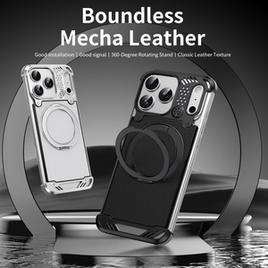 Business PU Leather Back Panel Magnetic Case for <b>iPhone</b> 17 15 16 Pro Max With 360 Ring Stand Frameless Aluminum Shockproof Cover - Product Image 3