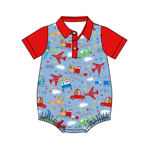 RTS Boutique Newborn Toddler Clothes Cute Transportation Truck Plane Baby Romper with Snap Buttons Brother Baby Boys Polo Romper - Product Image 5