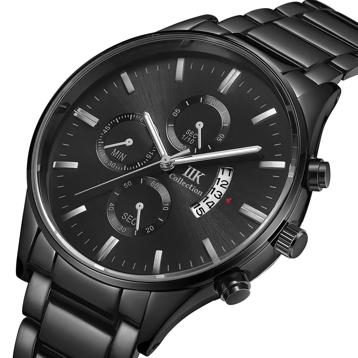Fabriek Voorraden Iik Horloge 1342 Clear Dial Datum Tonen 3ATM Waterdichte China Fashion Zwarte Mens Horloges