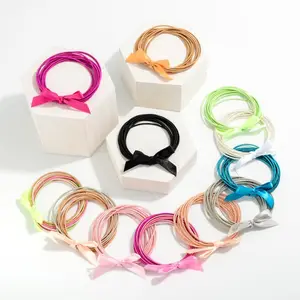 Paint Colorful Stainless Steel Spring Bangle Bracelets set with bowknot
