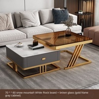Table basse carrée moderne de luxe, style cyber-célébrité, nouvelle combinaison carrée en verre et plateau en roche, pour petits appartements, en MDF, pour salon