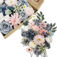 Kit de fleurs artificielles en soie bleue faites à la main, ensemble de boîtes de fleurs artificielles pour la Saint-Valentin, Pâques, décoration de la maison, artisanat, arrangement, mariage