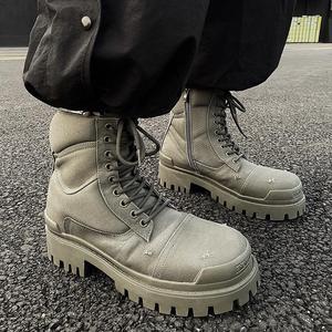 Bottes de motard style parisien inspirées des défilés, plateforme niche, rehaussantes, unisexe, vintage, effet vieilli, style workwear - Product Image 6
