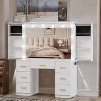 Ensemble de coiffeuse moderne avec miroir éclairé blanc pliable, meubles de chambre à coucher et de salle de bain, table de toilette avec tiroirs, lumières de maquillage