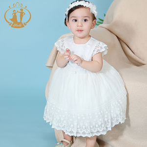 Nuevo <span class=keywords><strong>Vestido</strong></span> de Comunión Blanco de Encaje para Niñas, <span class=keywords><strong>Vestido</strong></span> sin Mangas para Bebés, 2 Piezas con Diadema, Diseños de Vestidos de Algodón para Bebés - Product Image 4