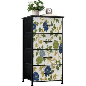 Commode antique à 4 tiroirs chrysanthème floral vert et bleu MDF tissu placard organisateur chambre meubles décor à la maison Stock - Product Image 2