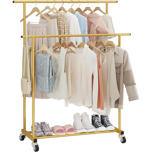 Perchero Metálico Móvil de Gran Capacidad con Doble Barra y Ruedas para Almacenamiento de Abrigos y Zapatos - Diseño Moderno para Dormitorio y Sala de Estar - Product Image 1
