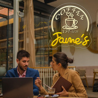 Enseigne néon LED personnalisée pour café, nom de café personnalisé, enseigne murale en acrylique pour vitrine de café, décoration murale pour entreprise