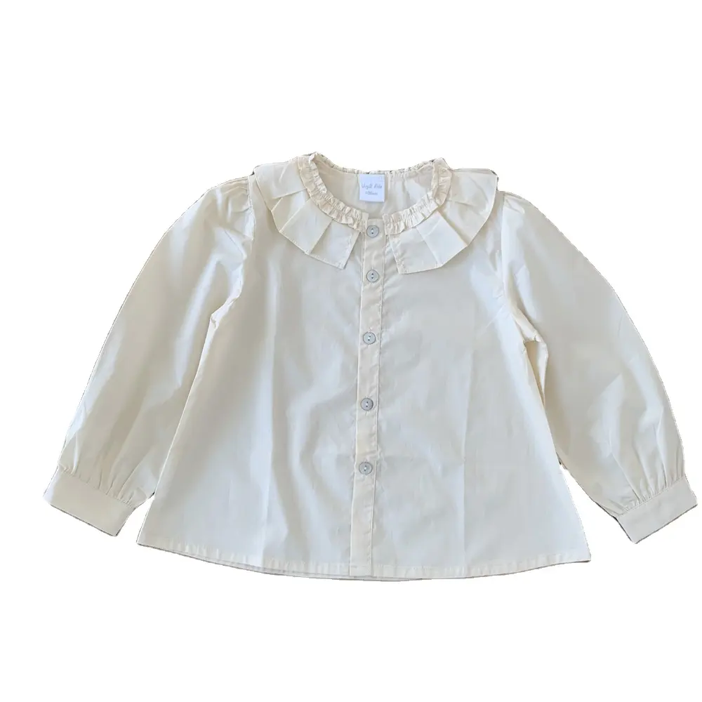 Virgil Crianças Meninas Algodão Tecido Acordeão Collar Camisa Manga Longa Em Branco Camisa Blusa Para Crianças Meninas