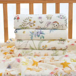 Couverture pour bébé en coton biologique de bambou, tricotée, 6 couches, de qualité supérieure, pour nouveau-né, fille, motif lapin, sublimation - Product Image 1