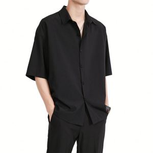 High Quality Summer Custom Logo Design <b>Short</b> <b>Sleeve</b> Men's Casual Shirt Oversize Knitted Breathable <b>Button</b> <b>up</b> Silk Shirt for Men - Product Image 1