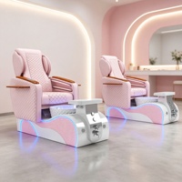 Fauteuil de pédicure avec table de manucure, ensemble de mobilier pour salon de manucure, station de pédicure spa, accoudoir en bois rose, bassin LED