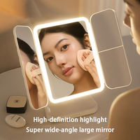 3-Fold LED Makeup Mirror 3X Stepless Dimming Touch Control Adjustable Color Temperature Flexible USB-Powered Angle Adjustment